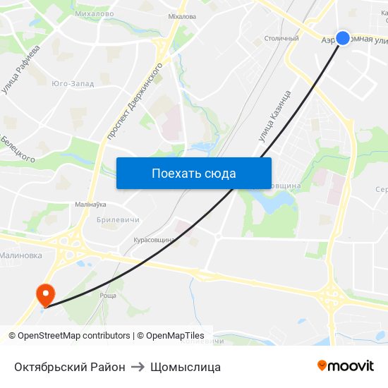 Октябрьский Район to Щомыслица map