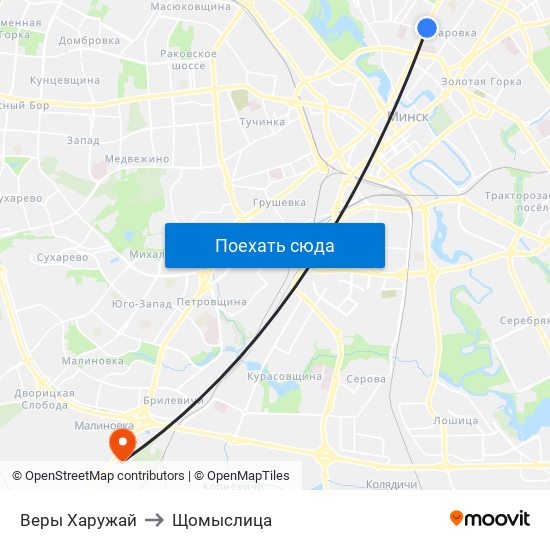 Веры Харужай to Щомыслица map