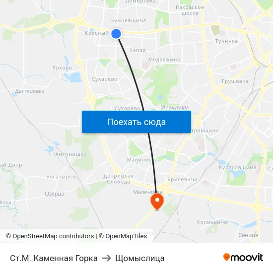 Ст.М. Каменная Горка to Щомыслица map