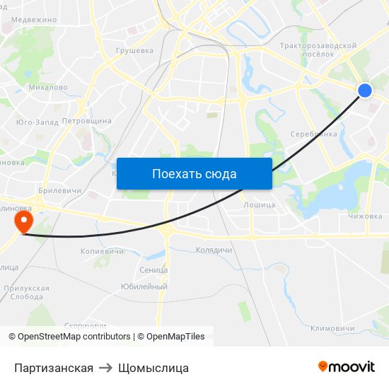 Партизанская to Щомыслица map