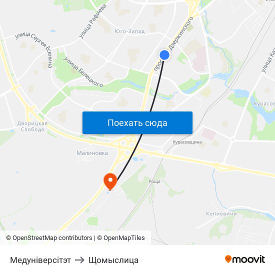 Медуніверсітэт to Щомыслица map