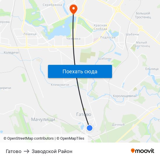 Гатово to Заводской Район map