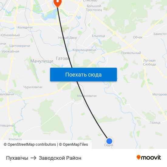 Пухавічы to Заводской Район map