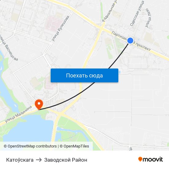 Катоўскага to Заводской Район map
