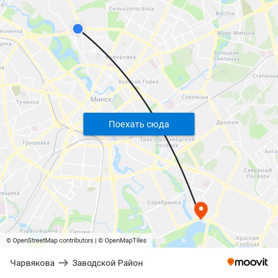 Чарвякова to Заводской Район map