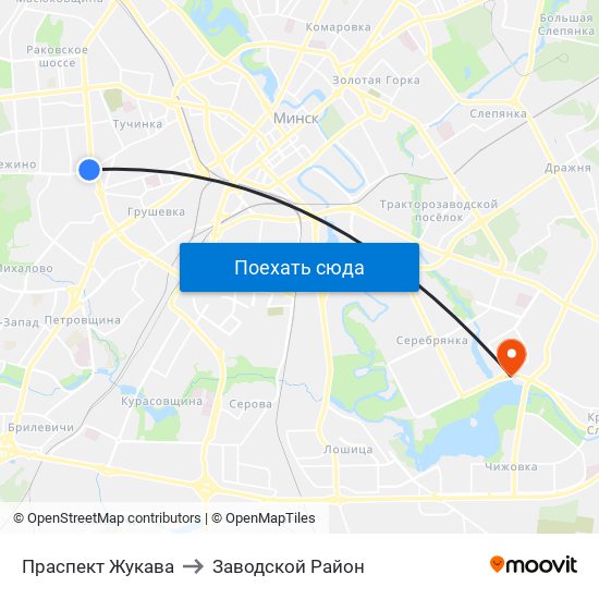 Праспект Жукава to Заводской Район map