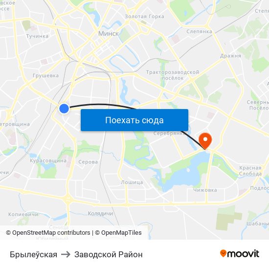 Брылеўская to Заводской Район map