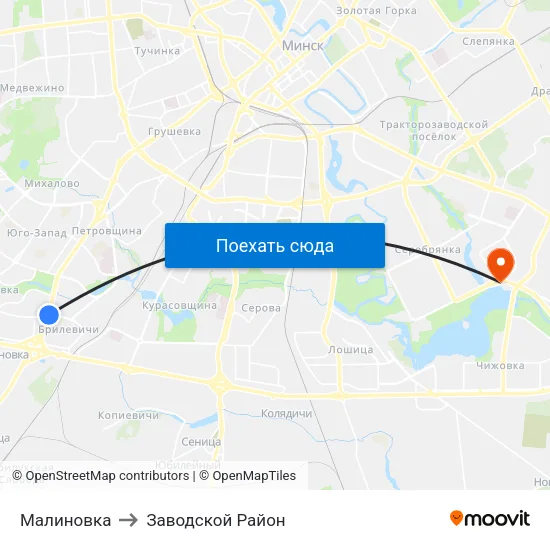 Малиновка to Заводской Район map
