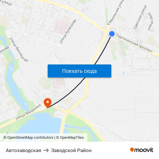 Автозаводская to Заводской Район map