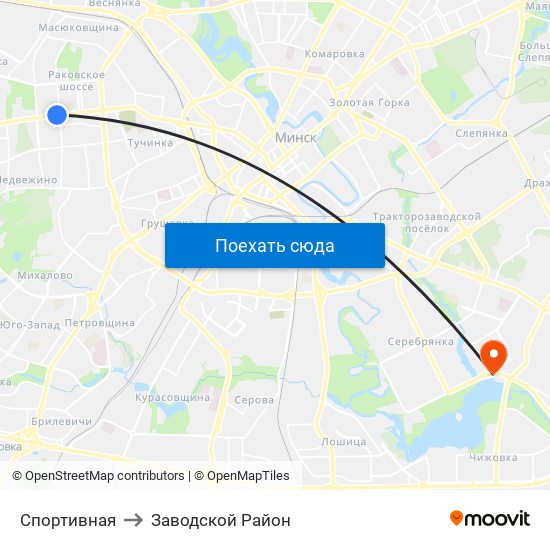 Спортивная to Заводской Район map