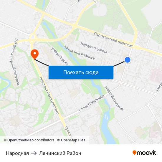 Народная to Ленинский Район map
