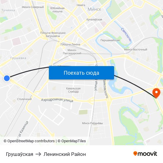 Грушаўская to Ленинский Район map