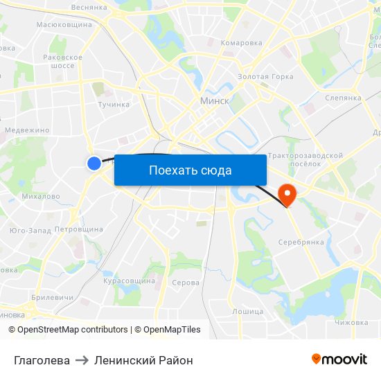 Глаголева to Ленинский Район map