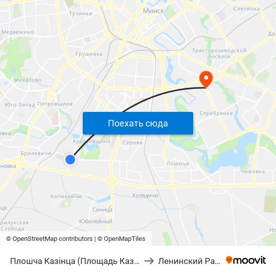 Плошча Казінца (Площадь Казинца) to Ленинский Район map