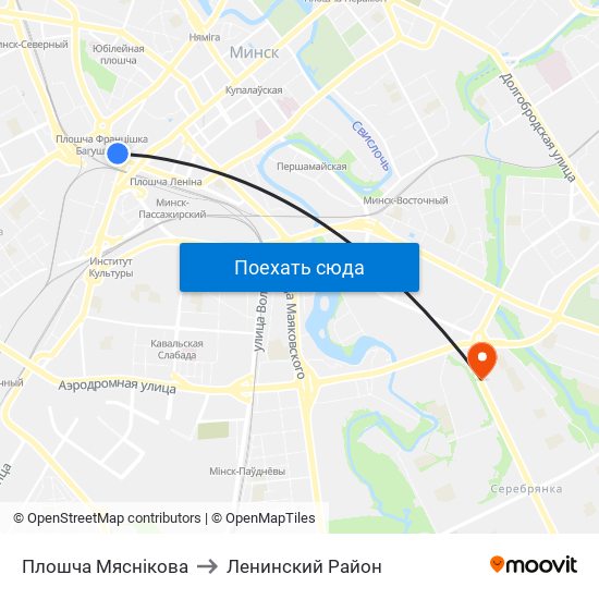 Плошча Мяснікова to Ленинский Район map
