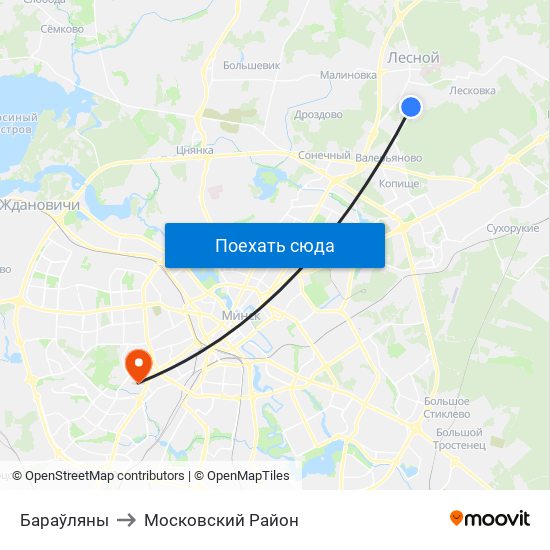Бараўляны to Московский Район map