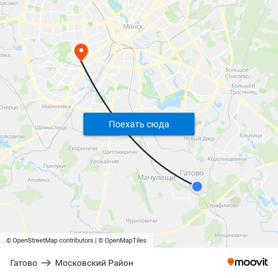 Гатово to Московский Район map