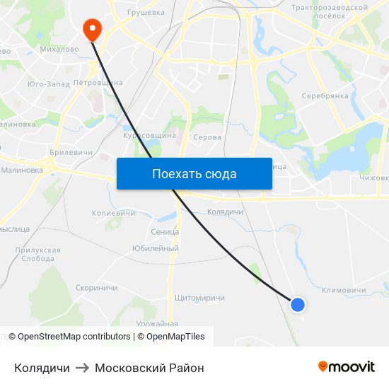 Колядичи to Московский Район map