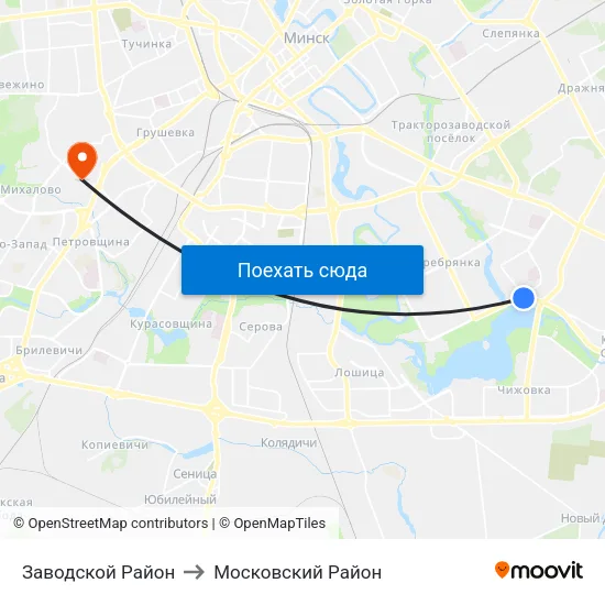 Заводской Район to Московский Район map