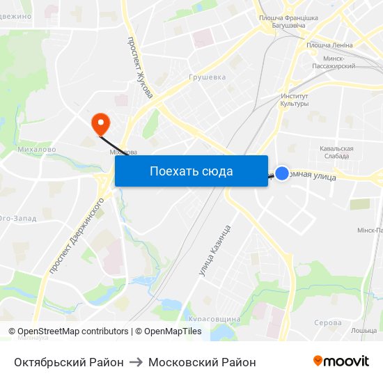 Октябрьский Район to Московский Район map