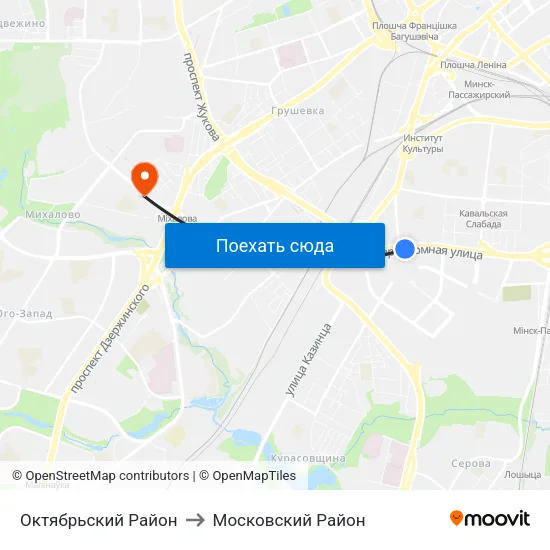 Октябрьский Район to Московский Район map