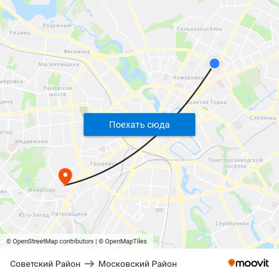 Советский Район to Московский Район map