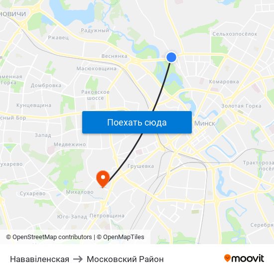 Нававіленская to Московский Район map