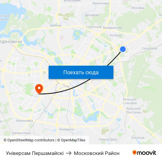 Універсам Першамайскі to Московский Район map