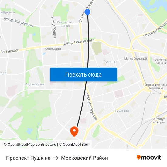 Праспект Пушкіна to Московский Район map