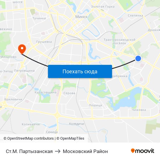 Ст.М. Партызанская to Московский Район map