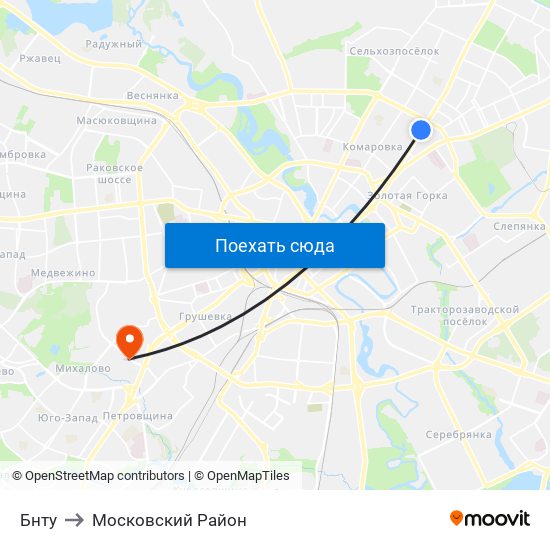 Бнту to Московский Район map