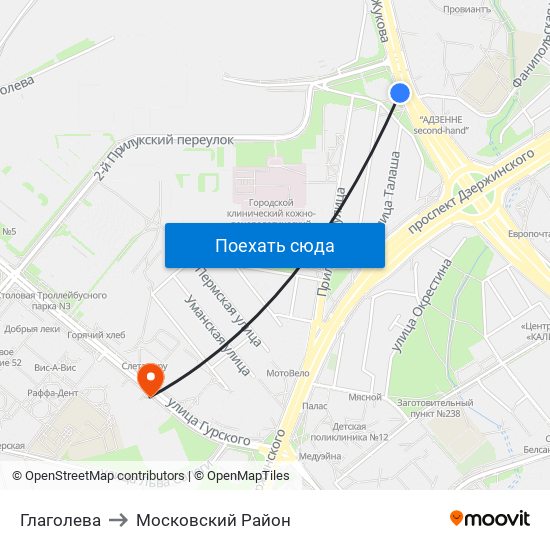 Глаголева to Московский Район map