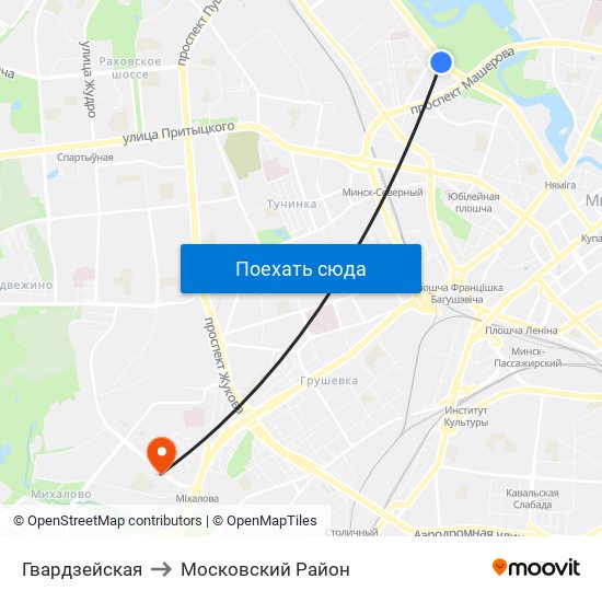 Гвардзейская to Московский Район map