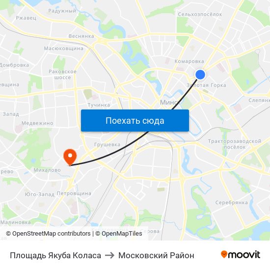 Площадь Якуба Коласа to Московский Район map