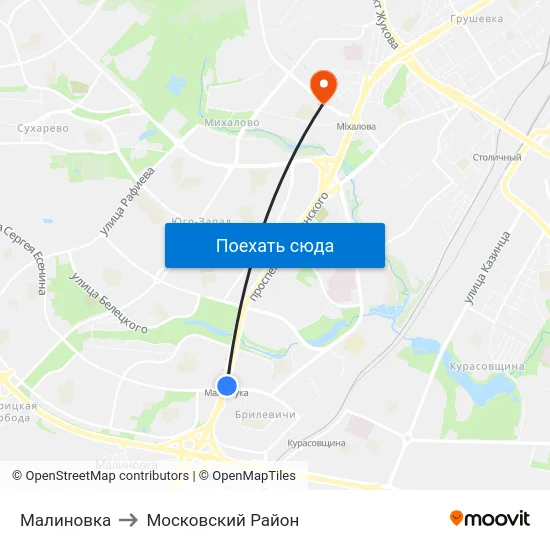 Малиновка to Московский Район map