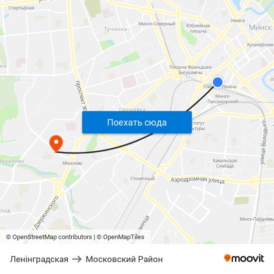 Ленінградская to Московский Район map