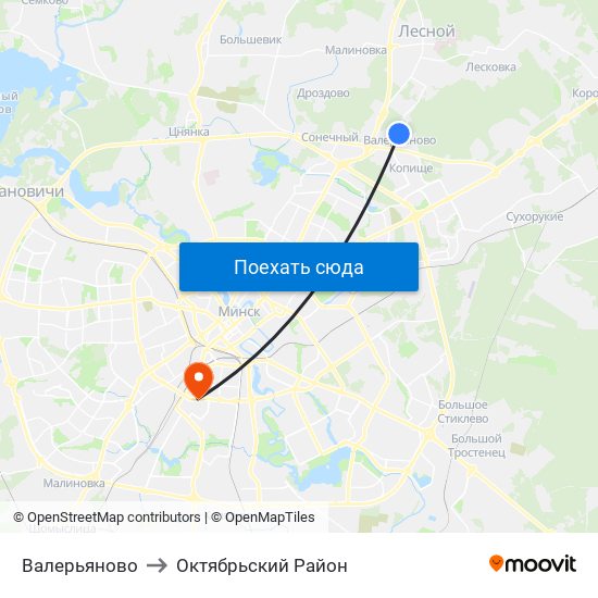 Валерьяново to Октябрьский Район map