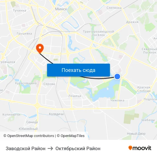 Заводской Район to Октябрьский Район map