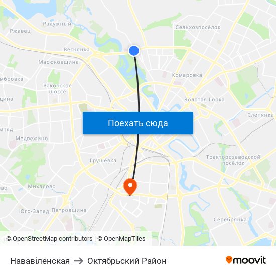 Нававіленская to Октябрьский Район map
