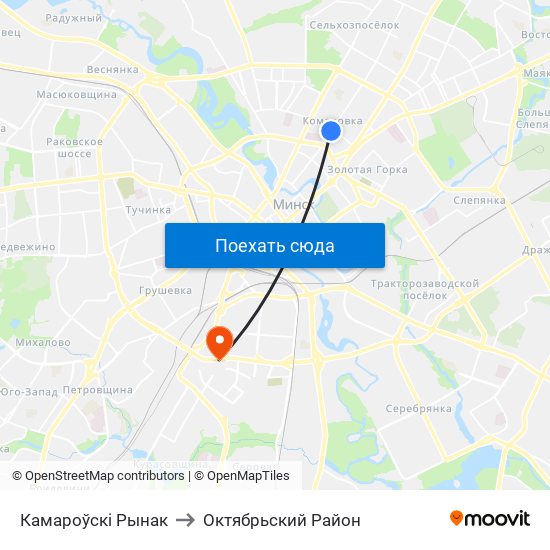 Камароўскі Рынак to Октябрьский Район map