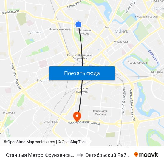 Станцыя Метро Фрунзенская to Октябрьский Район map