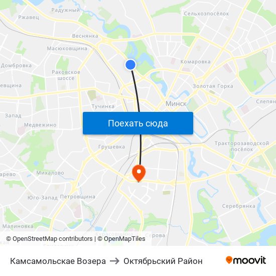 Камсамольскае Возера to Октябрьский Район map