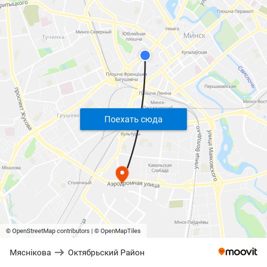 Мяснікова to Октябрьский Район map