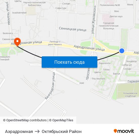 Аэрадромная to Октябрьский Район map