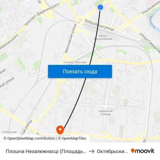 Плошча Незалежнасці (Площадь Независимости) to Октябрьский Район map