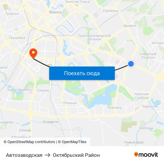 Автозаводская to Октябрьский Район map