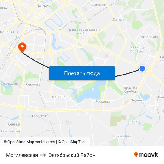 Могилевская to Октябрьский Район map