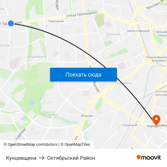 Кунцевщина to Октябрьский Район map