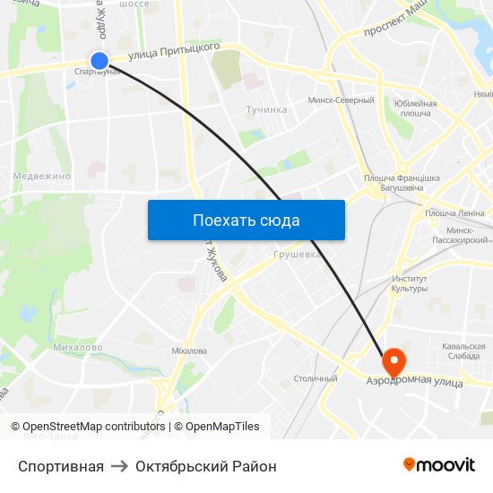 Спортивная to Октябрьский Район map