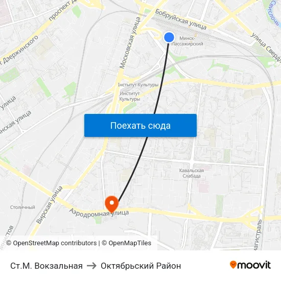Ст.М. Вокзальная to Октябрьский Район map